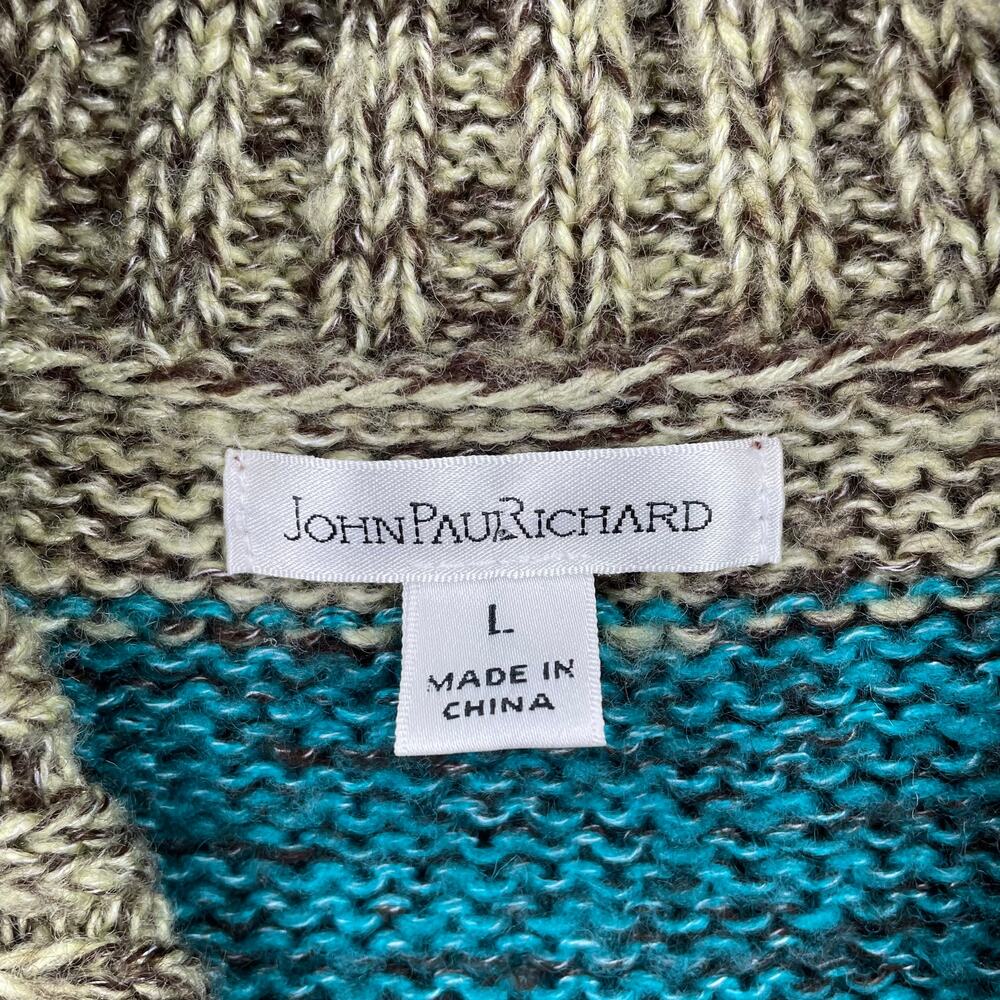 y2k JohnPaulRichard Striped Cardigan Sweater Womens L Green Button-Front Duster - Picture 5 of 16
